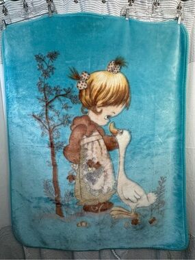 Vintage Precious Moments Girl and Goose Blanket